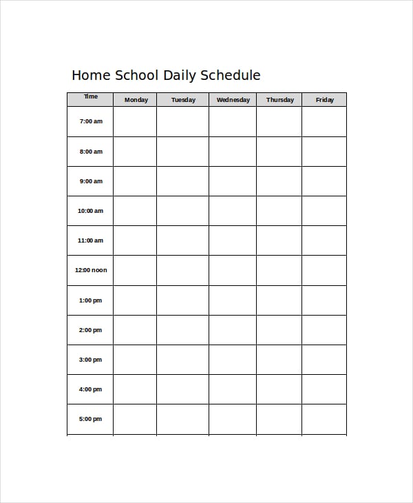 home school daily schedule template