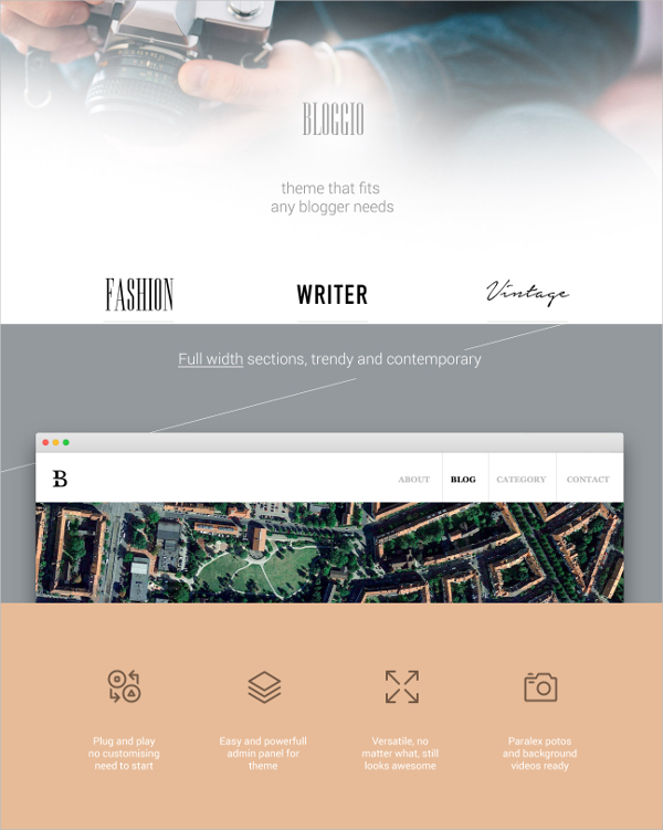 minimal vintage style blogging wp website theme