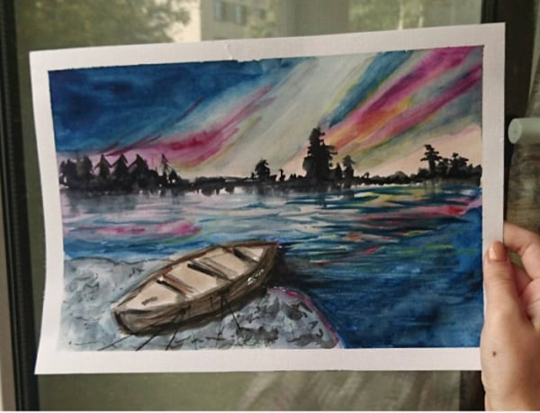 watercolor painting of river
