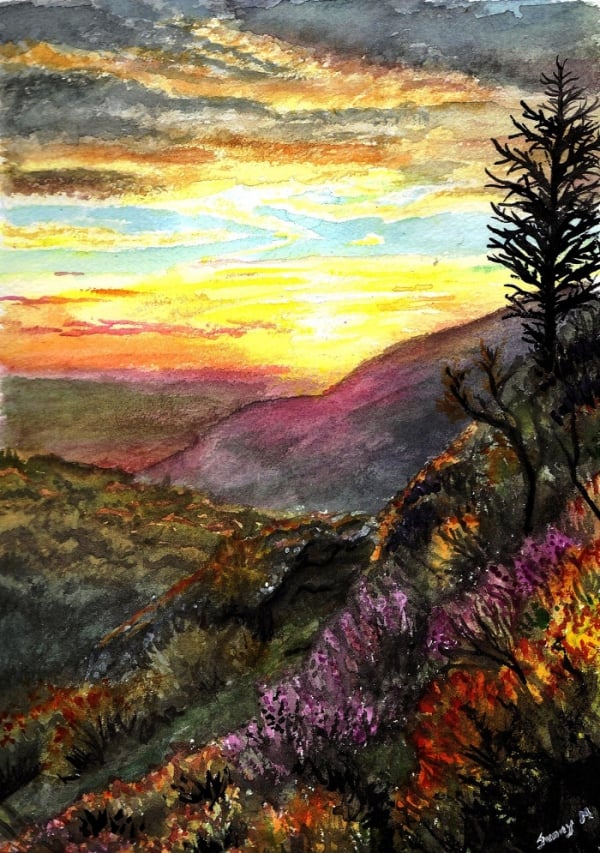 watercolor sunset painting