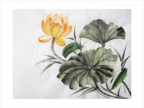 watercolor painting of yellow lotus flower