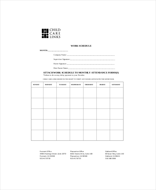 daily work schedule template