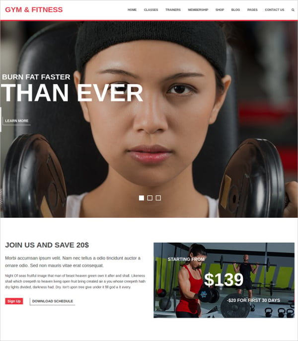 yoga gym fitness wp website theme