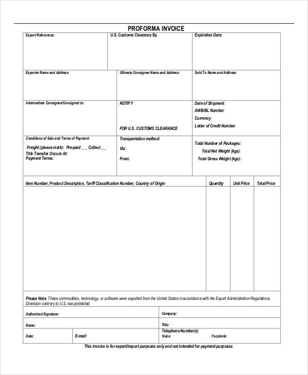 how to make proforma invoice in word