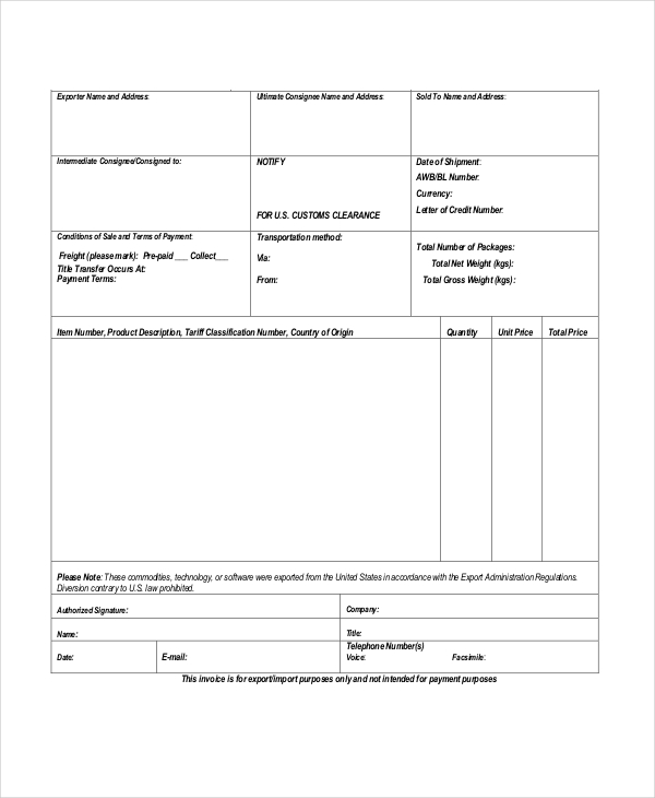 proforma invoice printable