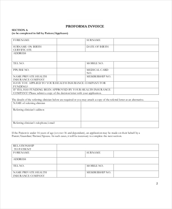 proforma invoice for health services template