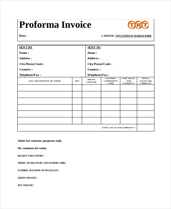 tnt commercial invoice template