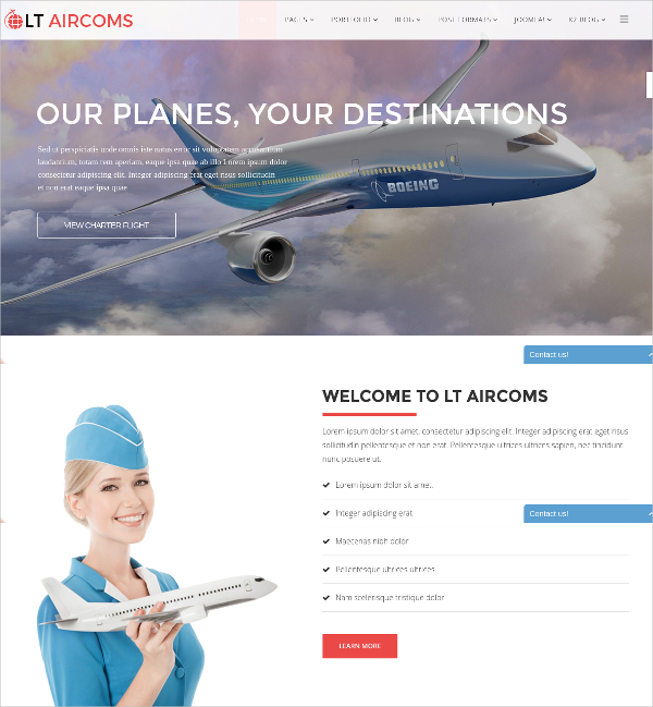 free private airplane company joomla theme