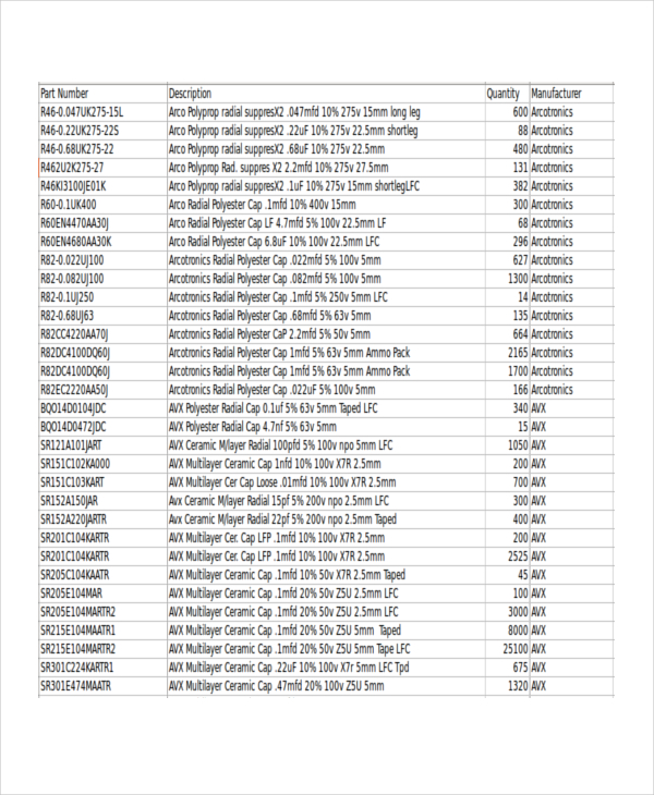 product stock list template