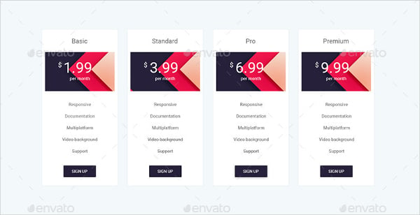 material-design-pricing-table