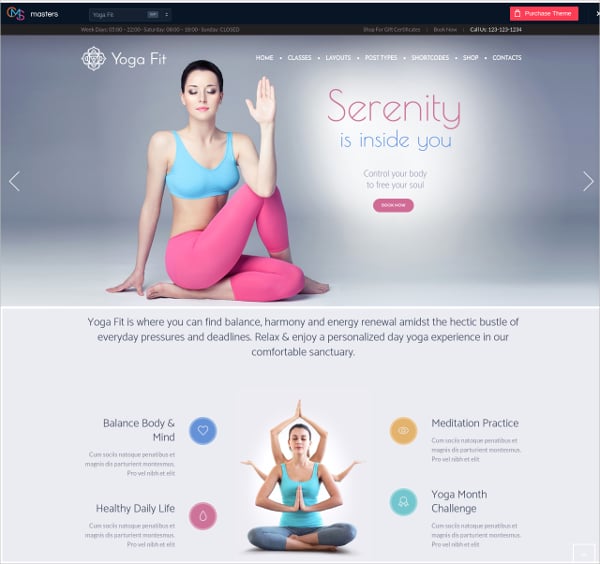 fitness yoga studio wordpress website theme