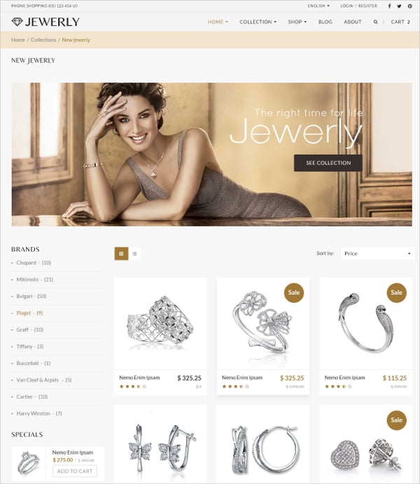 minimal jewelry responsive wordpress website theme