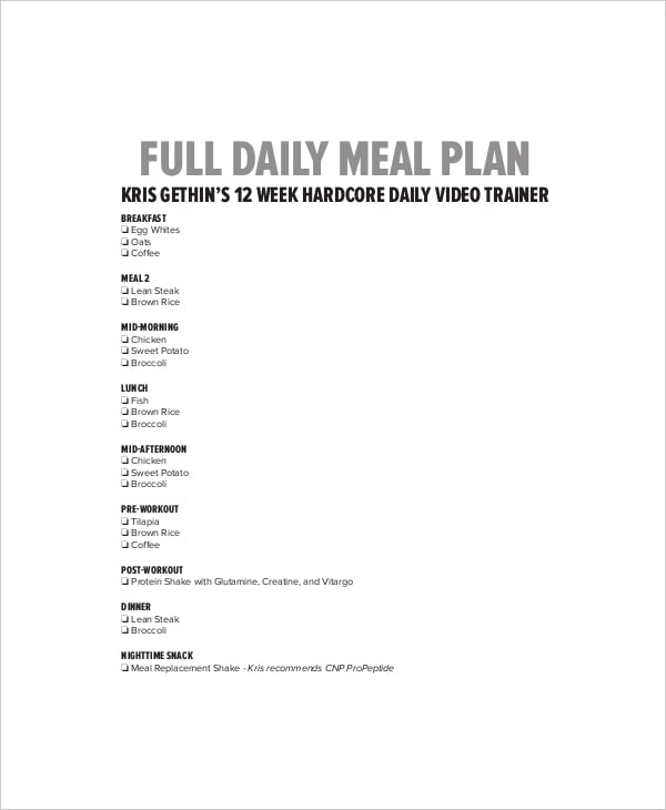full daily meal menu plan template1