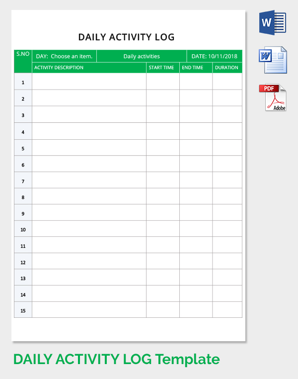 Printable Daily Activity Log Template Downloads Free Templates For