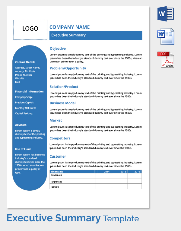 Free Executive Summary Template Download in Word, PDF