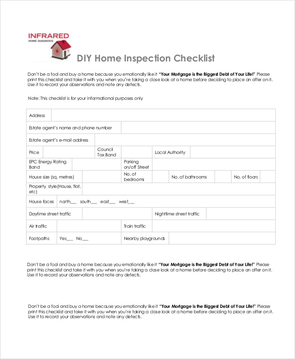 diy home inspection checklist template