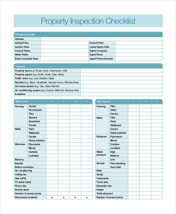 printable home property inspection checklist