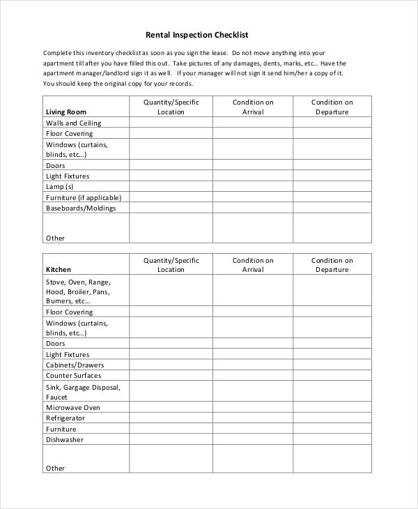 rental home inspection checklist template