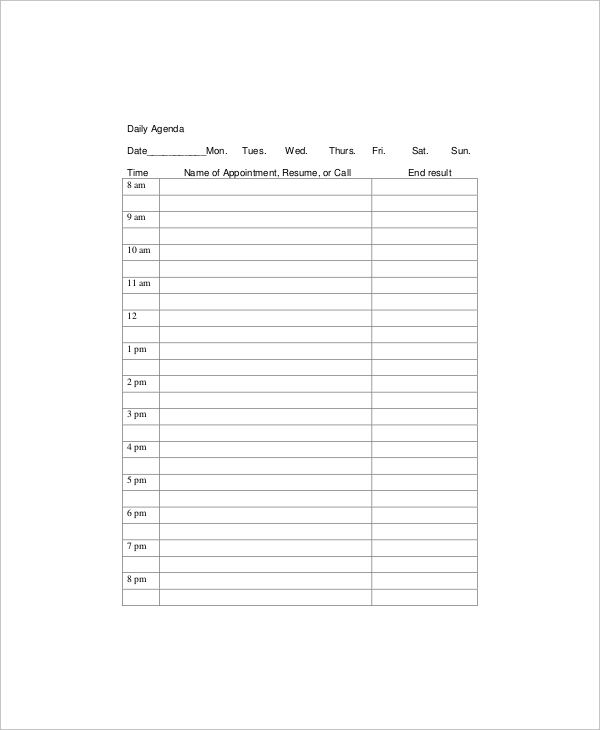 daily agenda planner template