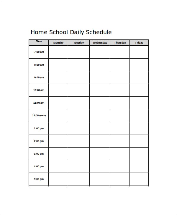 home school daily schedule template1