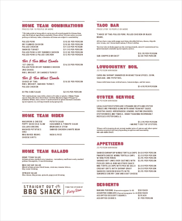 catering menu proposal template