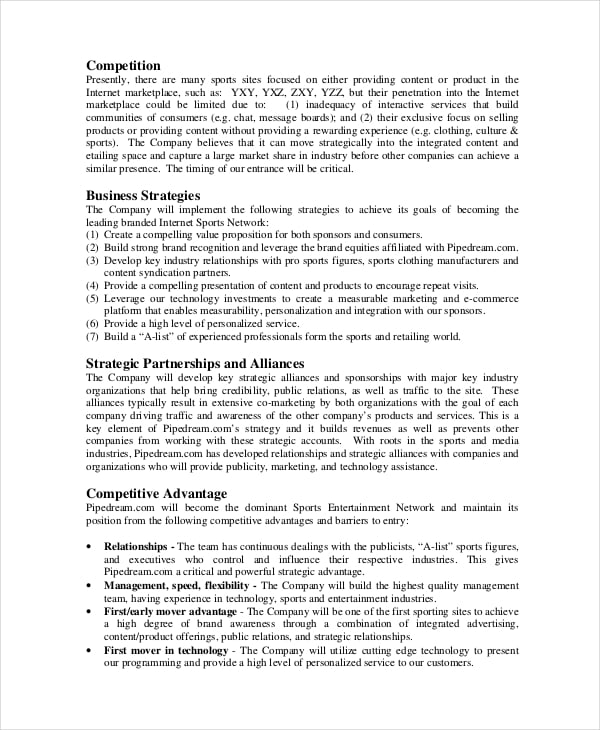 Business Plan Template Free Word Document