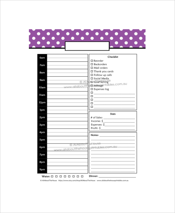direct sales daily planner example