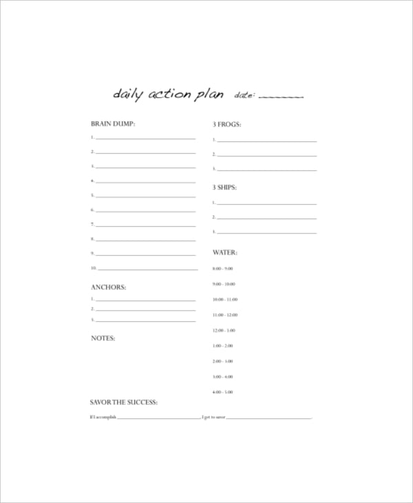 daily sales plan action template3