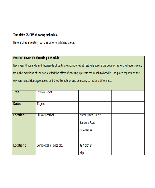 Shooting Schedule Template - 13+ Free Word, PDF Document Downloads
