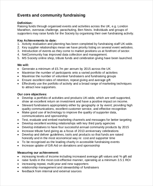 events fundraising strategy template