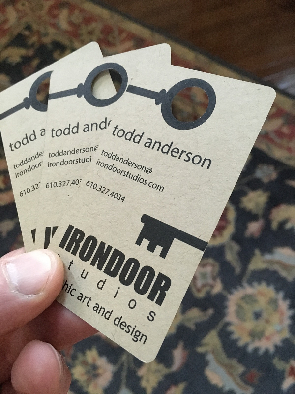 irondoor die cut business card