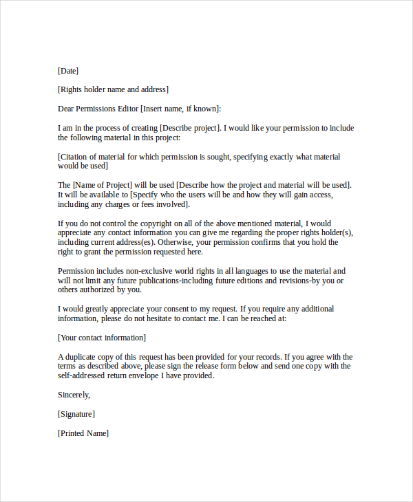 letter format business for permission Template PDF Letter Permission  Word, Document Free  7