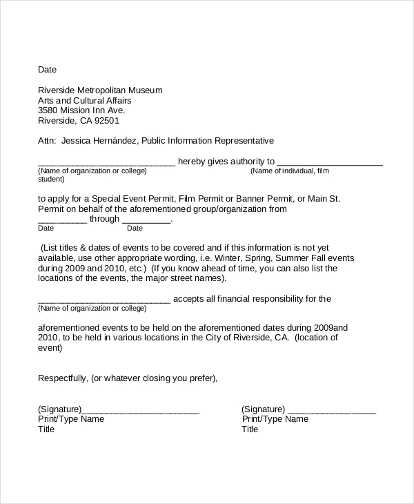 event letter format for police permission Permission Document Free    7 Letter PDF Word, Template