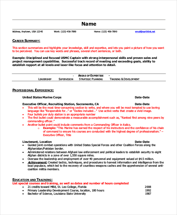 Infantryman Resume Template 7 Free Word PDF Document Downloads