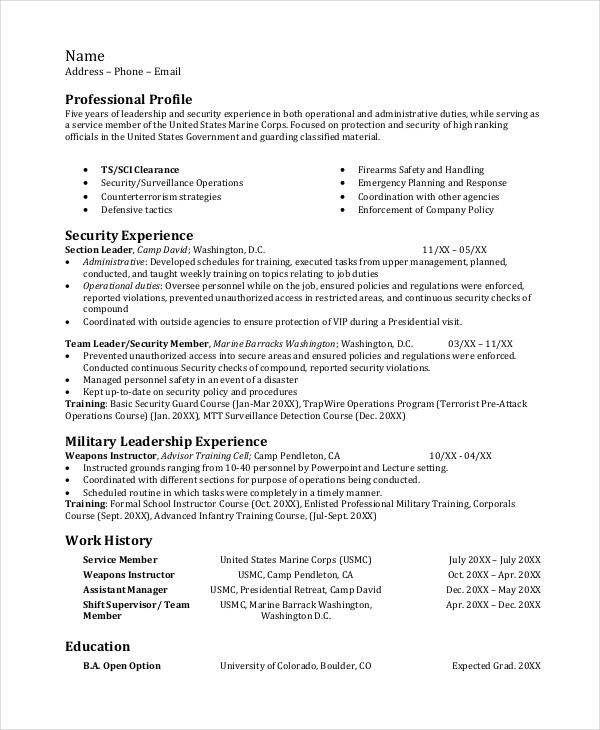 Usmc Resume Template