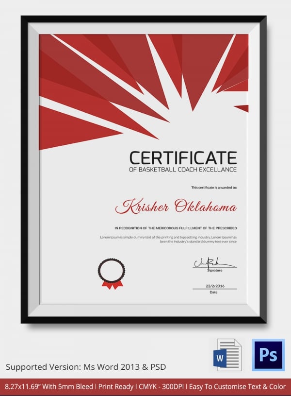 certificate of basketball coach