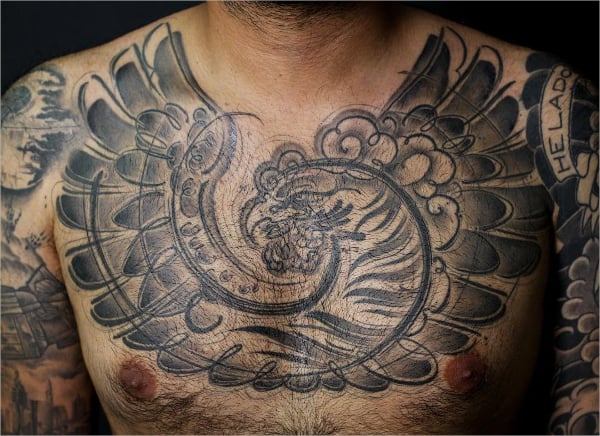 black grey phoenix tattoo