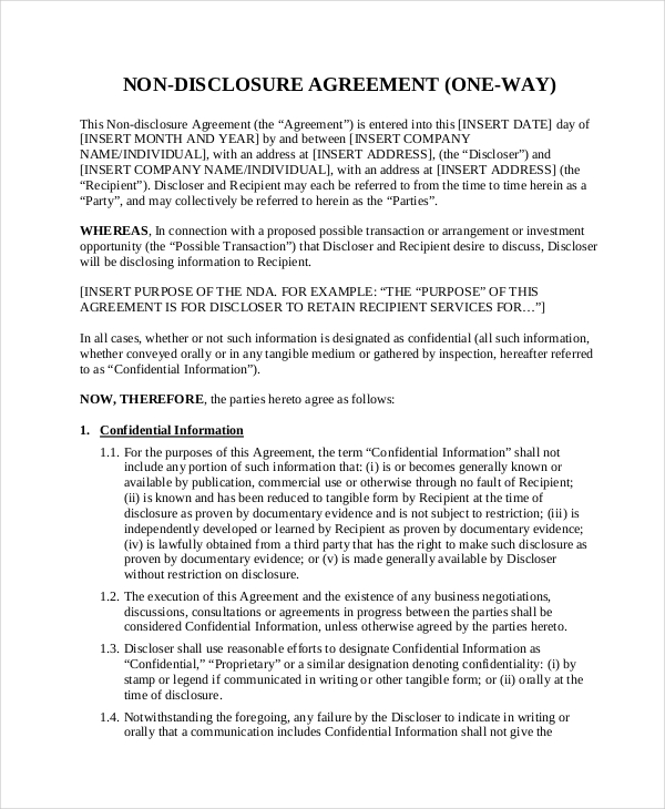 Non Disclosure Agreement Template - 16+ Free Word, PDF Document Downloads