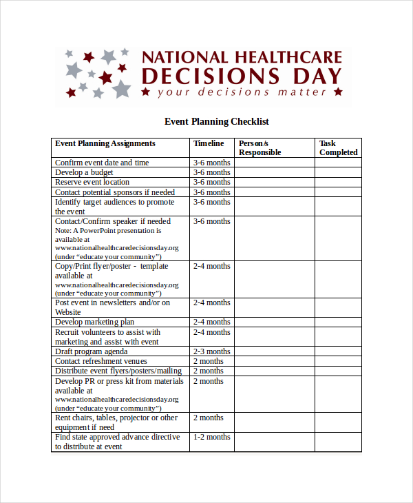 event checklist template