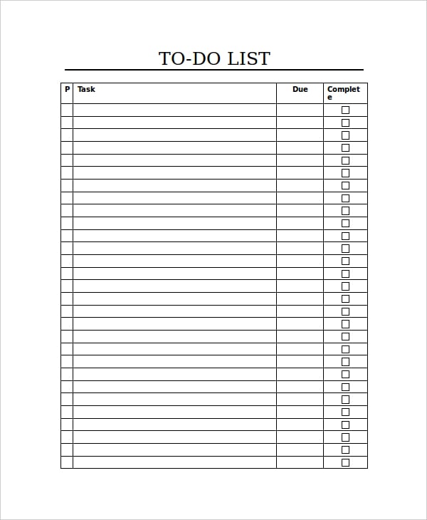 to do checklist template