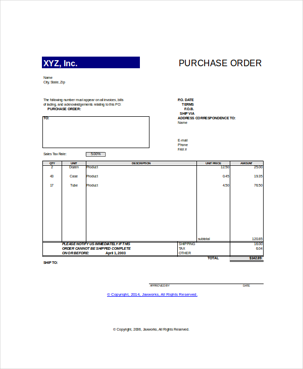 excel purchase order template