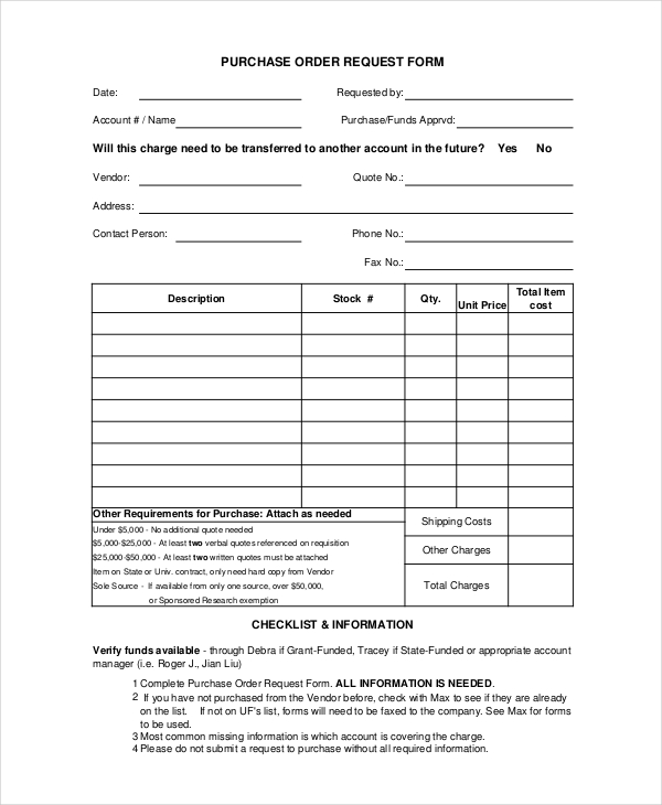 14 Purchase Order Template Docs WORD