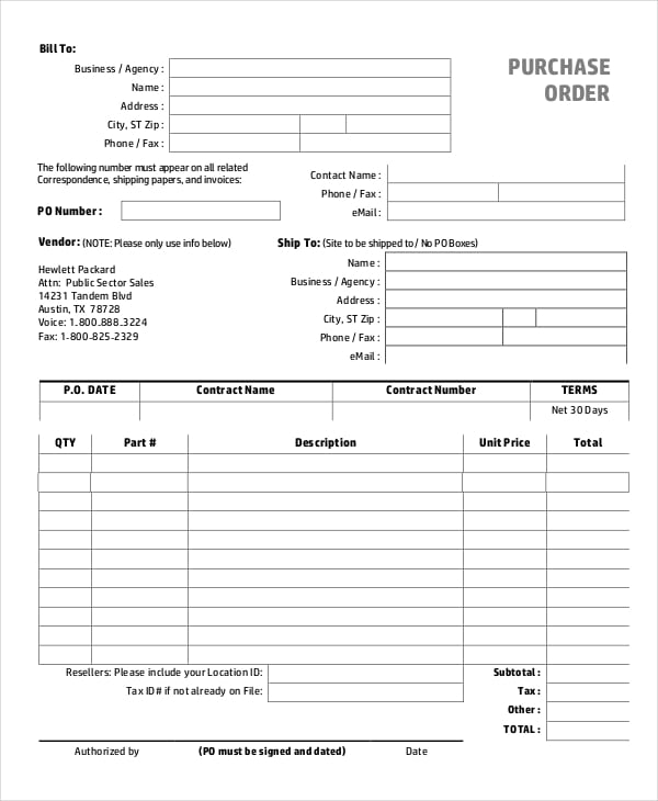 simple professional purchase order template