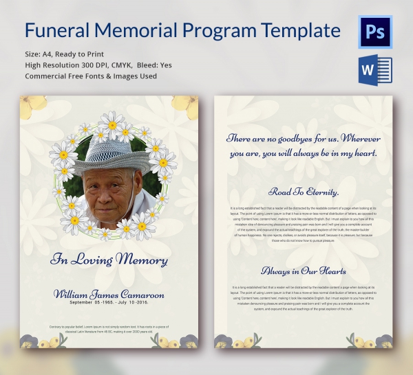 6 Funeral Memorial Program Templates Word PSD Format Download