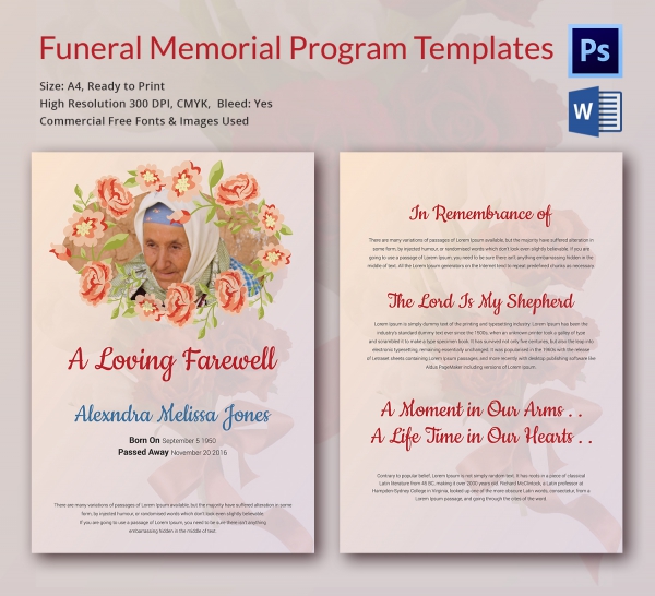 6+ Funeral Memorial Program Templates - Word, PSD Format Download