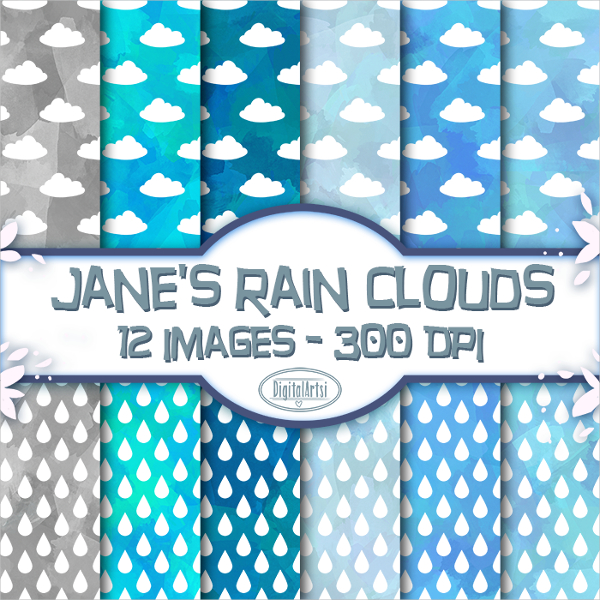 watercolor rain clouds pattern