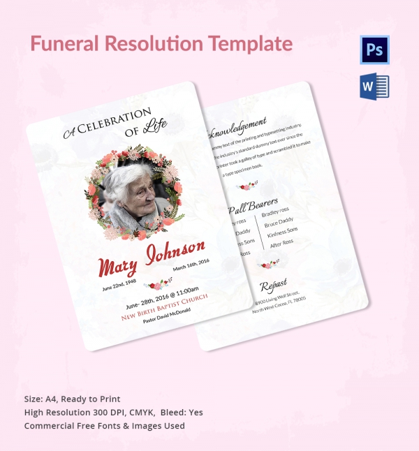 Funeral Resolution Template 5 Word PSD Format Download