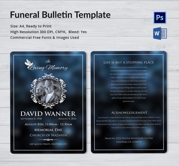 Funeral Bulletin Template 5 Word PSD Format Download