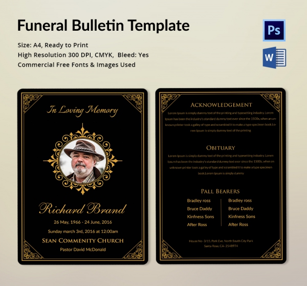 Funeral Bulletin Template 5 Word Psd Format Download