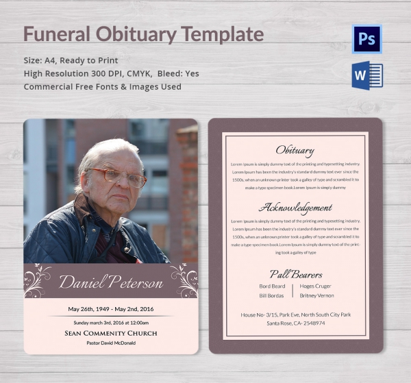 5 Funeral Obituary Templates - Word, PSD Format Download